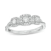 Thumbnail Image 1 of Cherished Promise Collection™ 1/4 CT. T.W. Diamond Three Stone Cushion Frame Ring in 10K White Gold