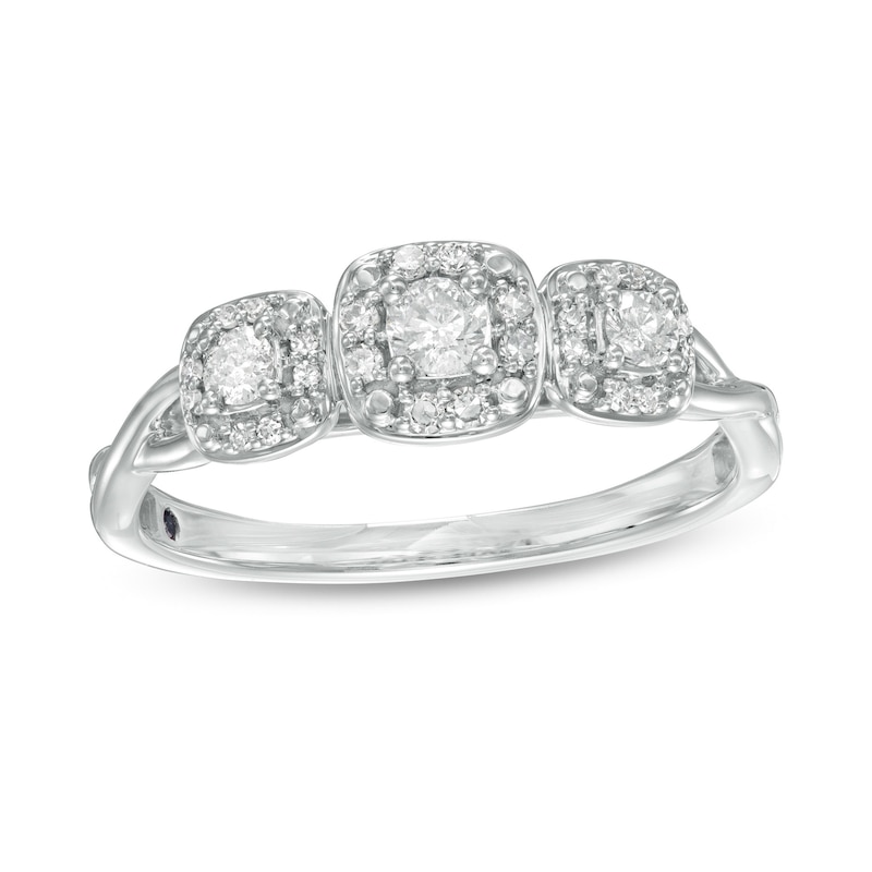 Cherished Promise Collection™ 1/4 CT. T.W. Diamond Three Stone Cushion Frame Ring in 10K White Gold