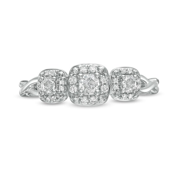 Cherished Promise Collectionâ¢ 1/4 CT. T.w. Diamond Three Stone Cushion Frame Ring in 10K White Gold