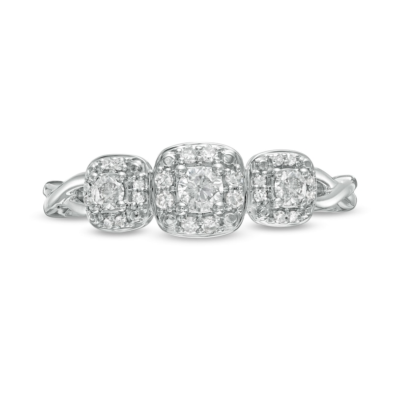 Cherished Promise Collection™ 1/4 CT. T.W. Diamond Three Stone Cushion Frame Ring in 10K White Gold