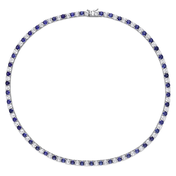 4.0mm Lab-Created Blue and White Sapphire Alternating Tennis Necklace in Sterling Silver - 17"
