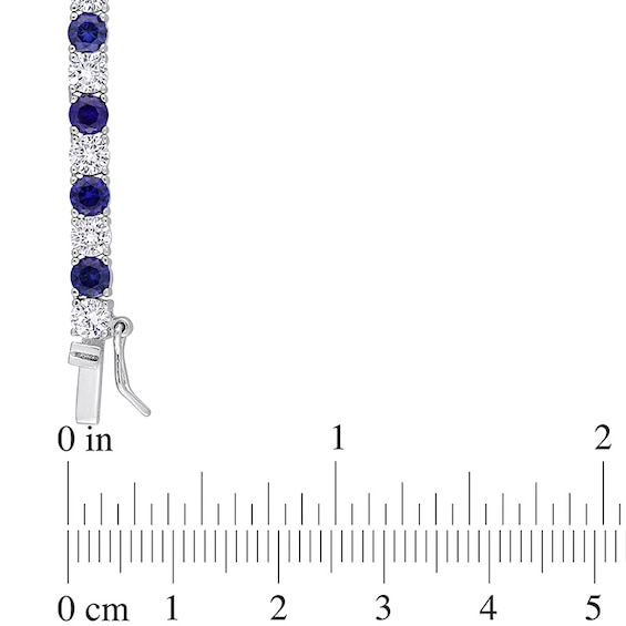 4.0mm Lab-Created Blue and White Sapphire Alternating Tennis Necklace in Sterling Silver - 17"