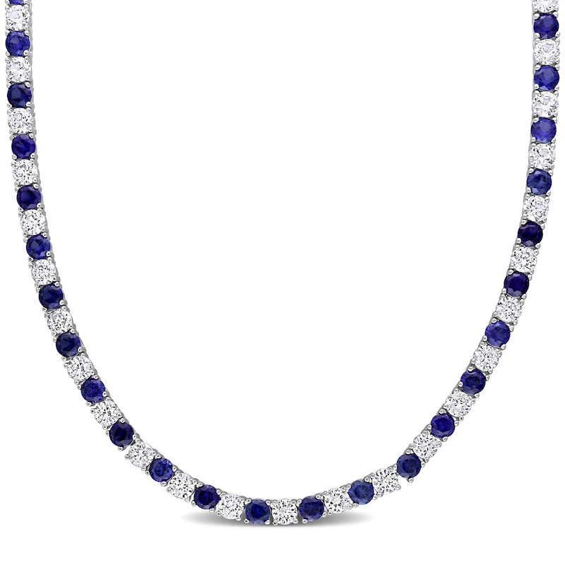 Main Image 1 of 4.0mm Lab-Created Blue and White Sapphire Alternating Tennis Necklace in Sterling Silver - 17"