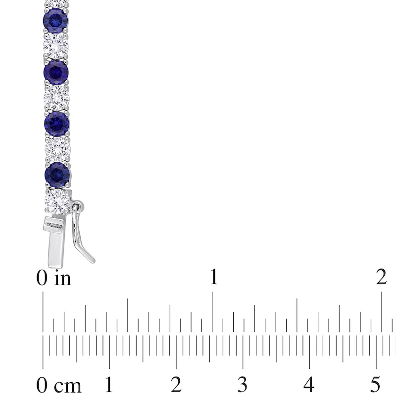 Main Image 4 of 4.0mm Lab-Created Blue and White Sapphire Alternating Tennis Necklace in Sterling Silver - 17"