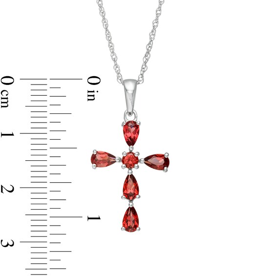 Pear-Shaped and Round Garnet Cross Pendant in Sterling Silver