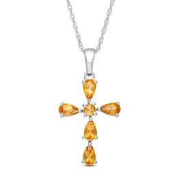 Pear-Shaped and Round Citrine Cross Pendant in Sterling Silver
