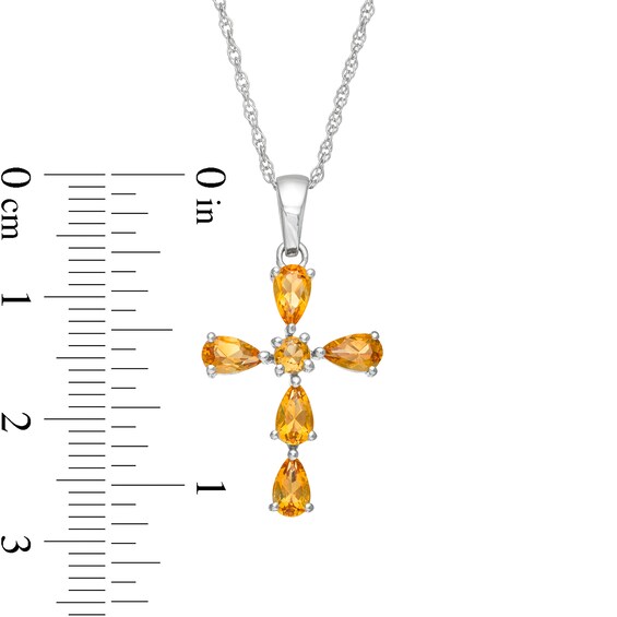 Pear-Shaped and Round Citrine Cross Pendant in Sterling Silver