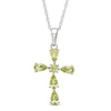 Thumbnail Image 0 of Pear-Shaped and Round Peridot Cross Pendant in Sterling Silver