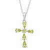 Thumbnail Image 1 of Pear-Shaped and Round Peridot Cross Pendant in Sterling Silver