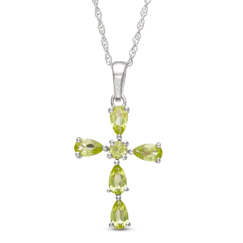 Main Image 1 of Pear-Shaped and Round Peridot Cross Pendant in Sterling Silver