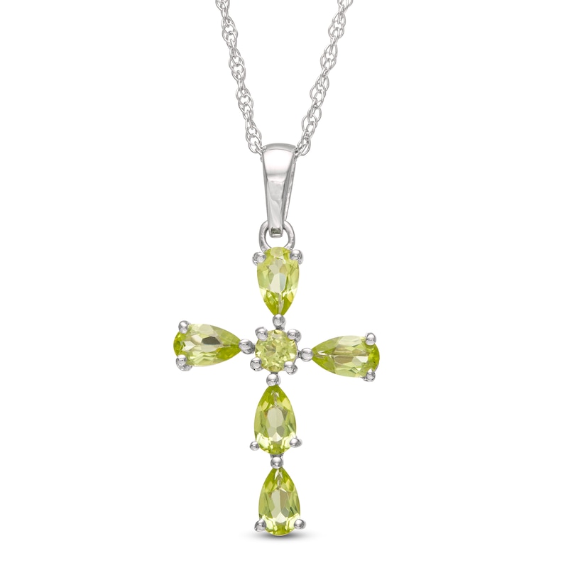 Pear-Shaped and Round Peridot Cross Pendant in Sterling Silver