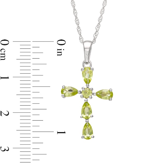 Pear-Shaped and Round Peridot Cross Pendant in Sterling Silver