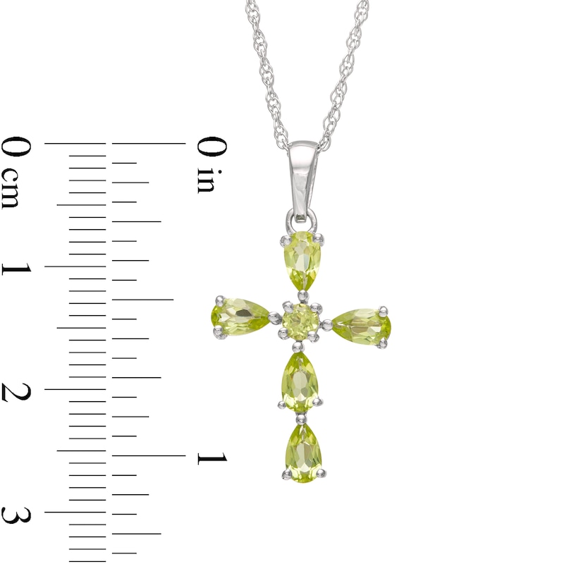 Main Image 3 of Pear-Shaped and Round Peridot Cross Pendant in Sterling Silver