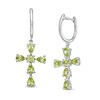 Thumbnail Image 1 of Pear-Shaped and Round Peridot Cross Drop Earrings in Sterling Silver