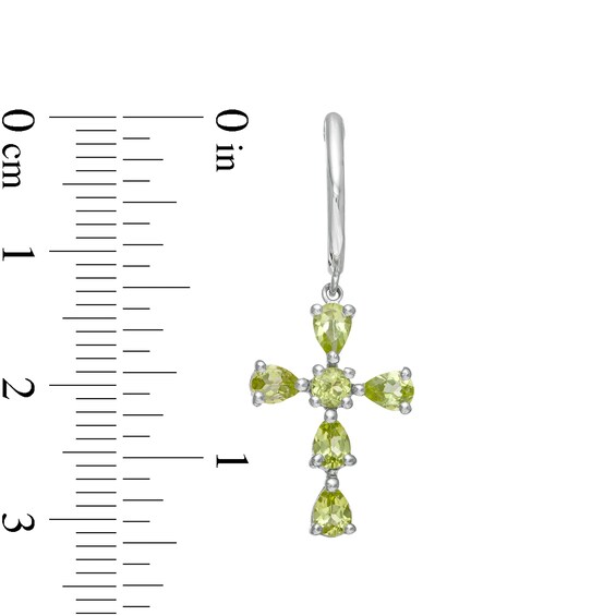 Pear-Shaped and Round Peridot Cross Drop Earrings in Sterling Silver
