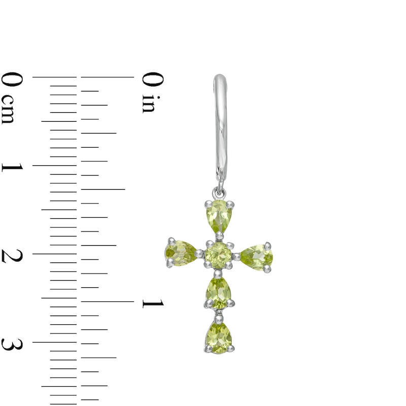 Main Image 3 of Pear-Shaped and Round Peridot Cross Drop Earrings in Sterling Silver
