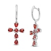 Thumbnail Image 1 of Pear-Shaped and Round Garnet Cross Drop Earrings in Sterling Silver