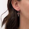 Thumbnail Image 2 of Pear-Shaped and Round Garnet Cross Drop Earrings in Sterling Silver