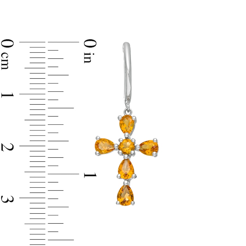 Main Image 3 of Pear-Shaped and Round Citrine Cross Drop Earrings in Sterling Silver