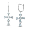 Pear-Shaped and Round Aquamarine Cross Drop Earrings in Sterling Silver