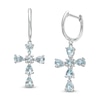 Thumbnail Image 0 of Pear-Shaped and Round Aquamarine Cross Drop Earrings in Sterling Silver