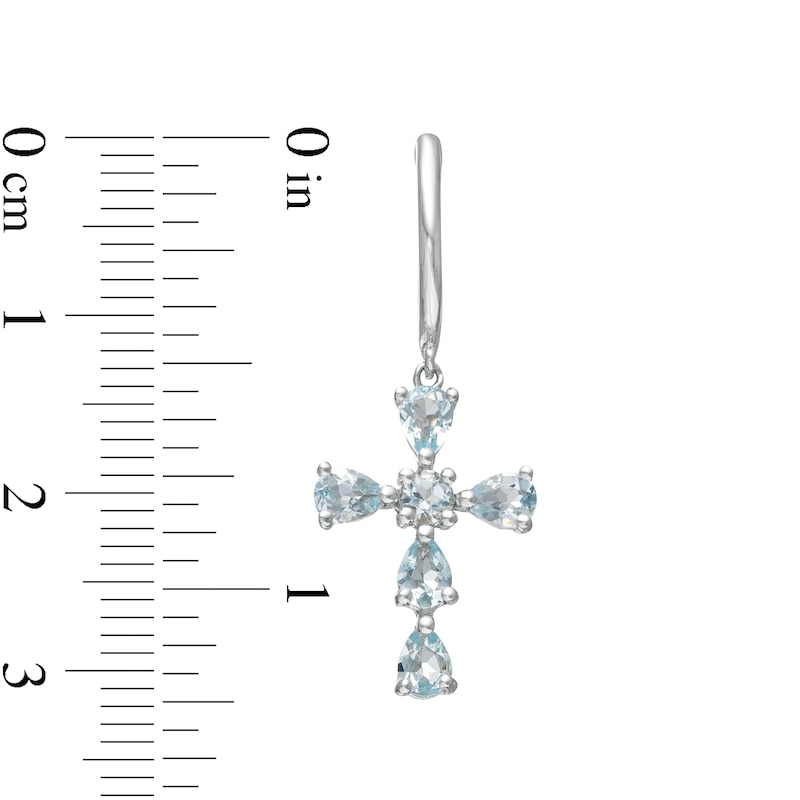 Pear-Shaped and Round Aquamarine Cross Drop Earrings in Sterling Silver