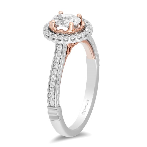 Enchanted Disney Rapunzel 3/4 CT. T.w. Oval Diamond Frame Engagement Ring in 14K Two-Tone Gold