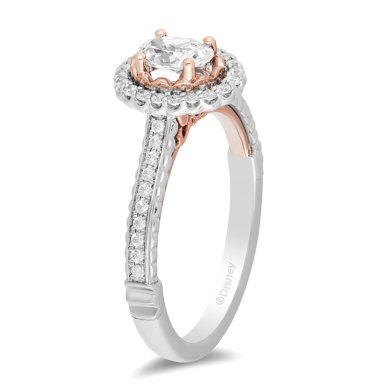 Main Image 2 of Enchanted Disney Rapunzel 3/4 CT. T.W. Oval Diamond Frame Engagement Ring in 14K Two-Tone Gold