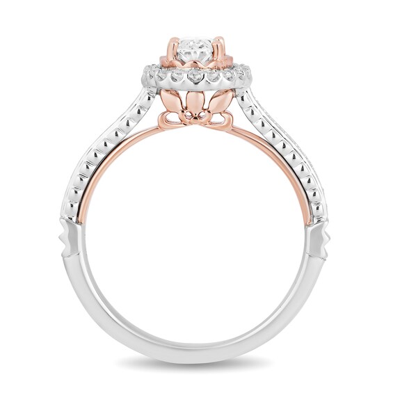 Enchanted Disney Rapunzel 3/4 CT. T.w. Oval Diamond Frame Engagement Ring in 14K Two-Tone Gold