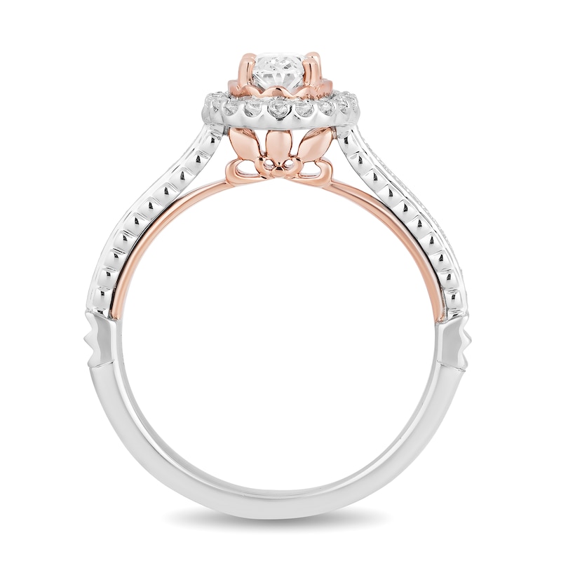 Main Image 3 of Enchanted Disney Rapunzel 3/4 CT. T.W. Oval Diamond Frame Engagement Ring in 14K Two-Tone Gold