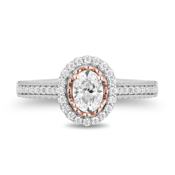 Enchanted Disney Rapunzel 3/4 CT. T.w. Oval Diamond Frame Engagement Ring in 14K Two-Tone Gold