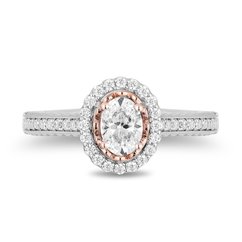 Main Image 4 of Enchanted Disney Rapunzel 3/4 CT. T.W. Oval Diamond Frame Engagement Ring in 14K Two-Tone Gold