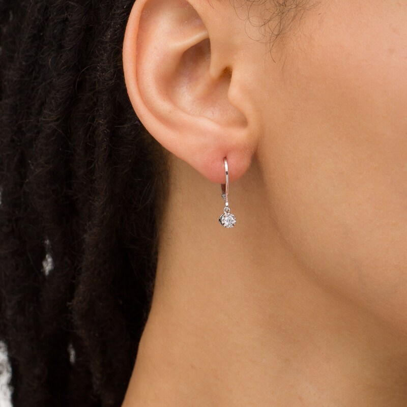 Main Image 2 of 1/6 CT. T.W. Diamond Solitaire Drop Earrings in 10K White Gold (I/I3)
