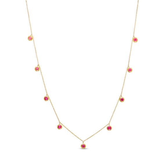 3.0mm Ruby Bezel-Set Nine Stone Station Necklace in 10K Gold