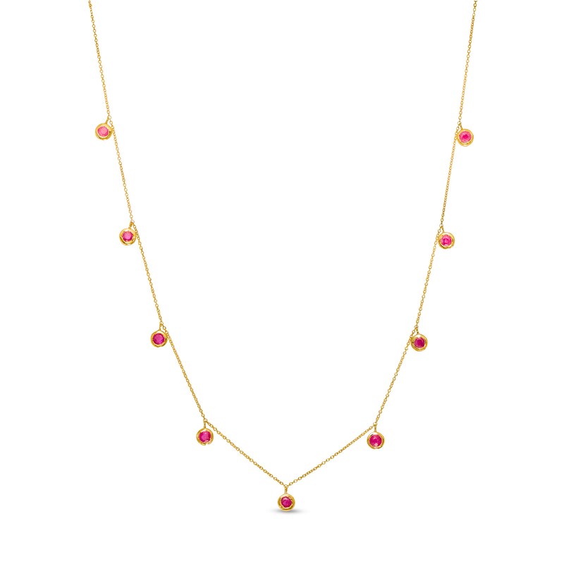 Main Image 1 of 3.0mm Ruby Bezel-Set Nine Stone Station Necklace in 10K Gold