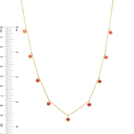 3.0mm Ruby Bezel-Set Nine Stone Station Necklace in 10K Gold