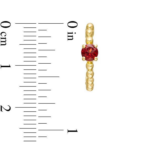 4.0mm Garnet Solitaire and Beaded Hoop Earrings in 10K Gold