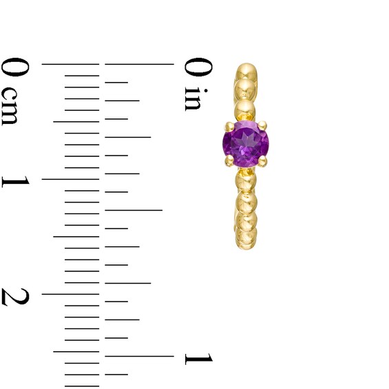 4.0mm Amethyst Solitaire and Beaded Hoop Earrings in 10K Gold