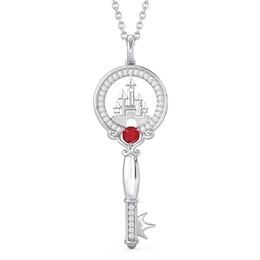 Enchanted Disney 3.0mm Birthstone and 1/10 CT. T.W. Diamond Majestic Castle Key Pendant in Sterling Silver (1 Stone)