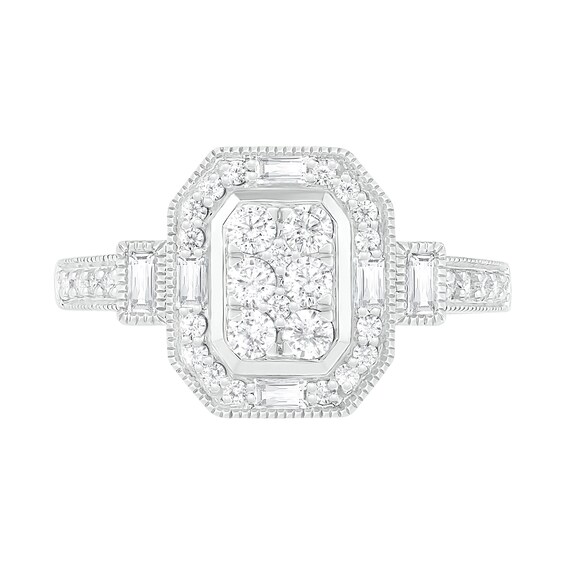 3/4 CT. T.W. Composite Diamond Elongated Octagonal Frame Vintage-Style Bridal Set in 10K White Gold 3/4 CT. T.W. Composite Diamond Elongated Octagonal Frame Vintage-Style Bridal Set in 10K White Gold