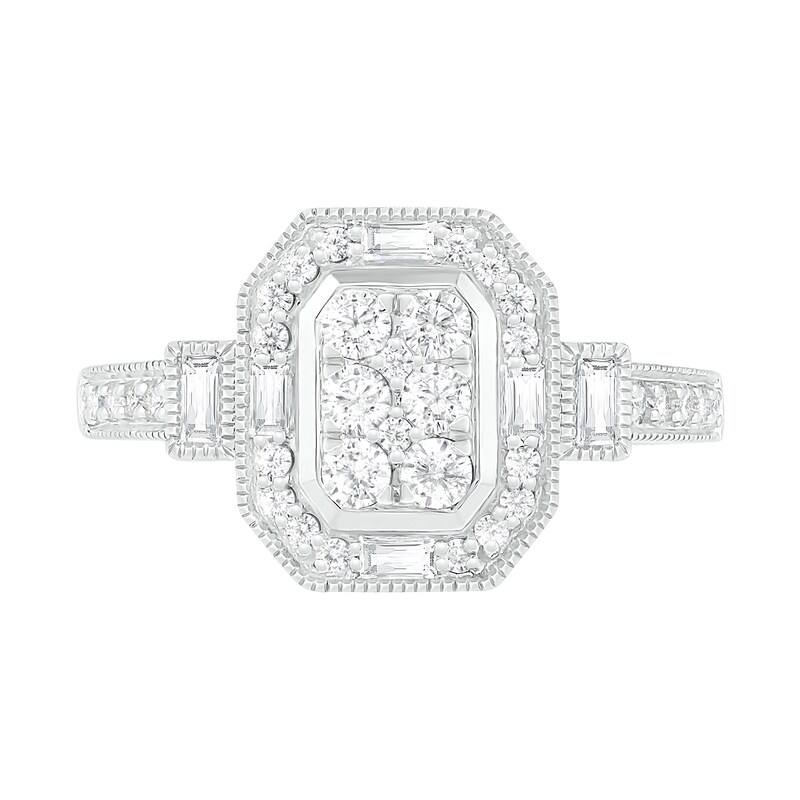 3/4 CT. T.W. Composite Diamond Elongated Octagonal Frame Vintage-Style Bridal Set in 10K White Gold