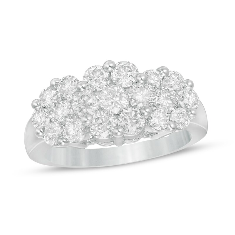 2 CT. T.W. Diamond Three Stone Flower Frame Ring in 10K White Gold
