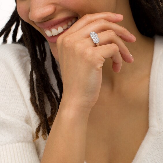 2 CT. T.w. Diamond Three Stone Flower Frame Ring in 10K White Gold