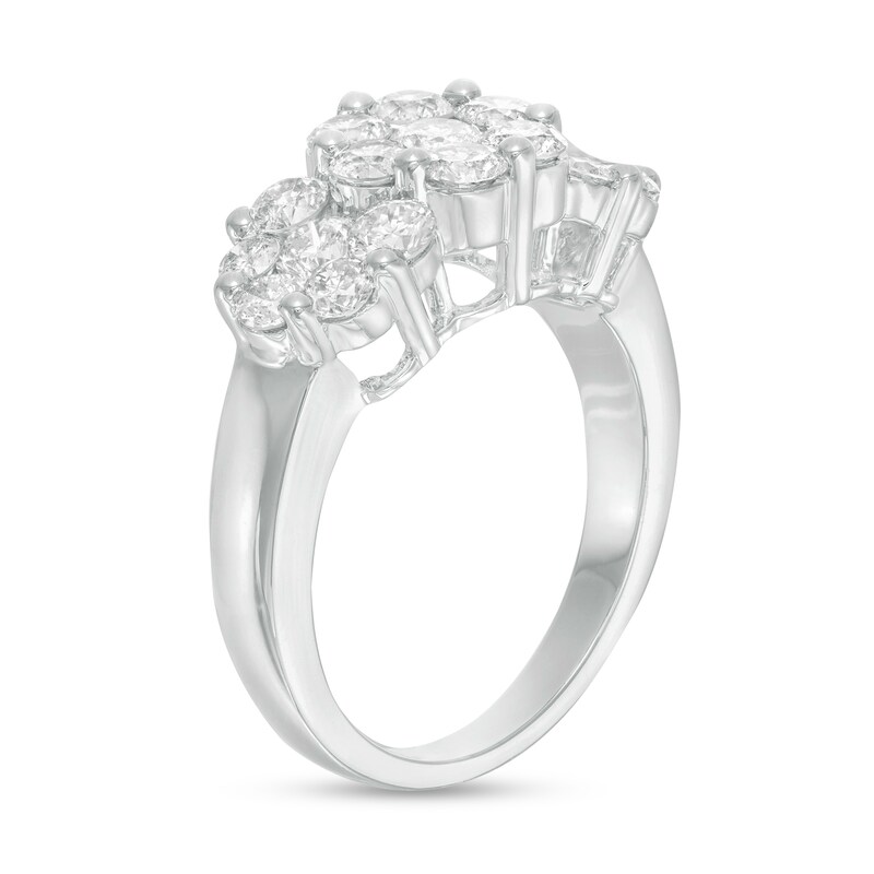 2 CT. T.W. Diamond Three Stone Flower Frame Ring in 10K White Gold
