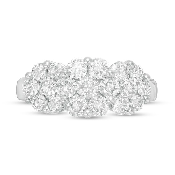 2 CT. T.w. Diamond Three Stone Flower Frame Ring in 10K White Gold