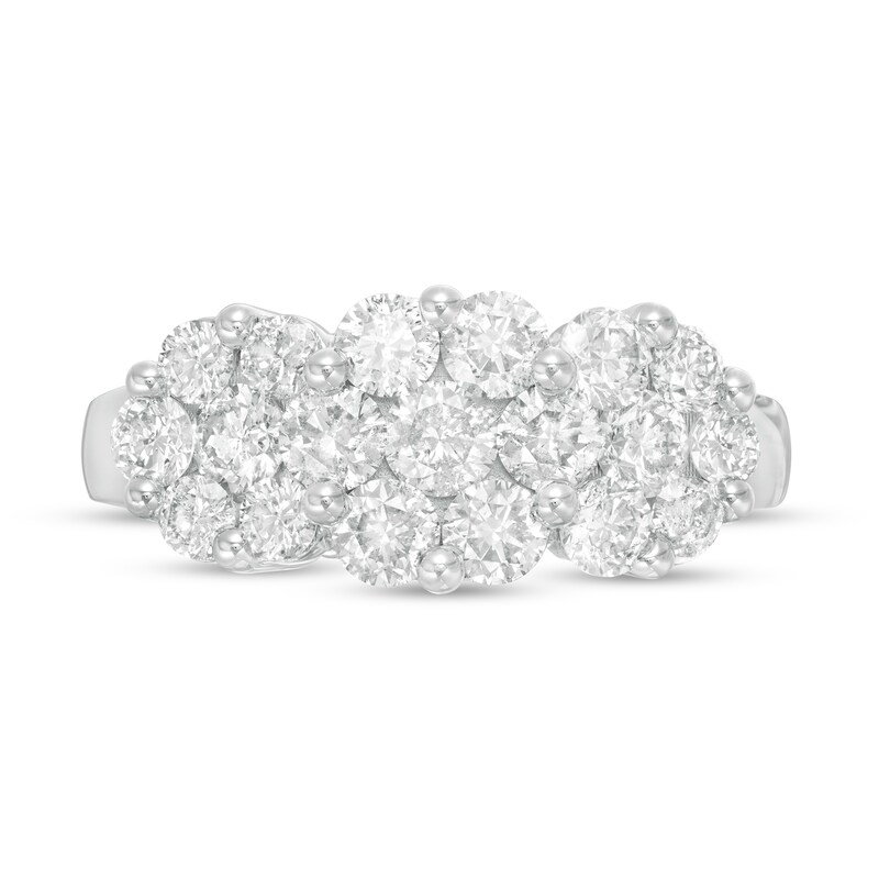 2 CT. T.W. Diamond Three Stone Flower Frame Ring in 10K White Gold