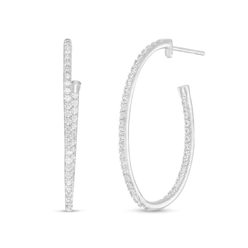 Main Image 1 of 1 CT. T.W. Diamond Inside-Out Open Oval Hoop Earrings in 10K White Gold