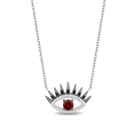 Enchanted Disney Villains Cruella De Vil Garnet and 1/6 CT. T.w. Diamond Evil Eye Necklace in Sterling Silver