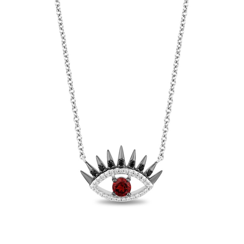 Main Image 1 of Enchanted Disney Villains Cruella De Vil Garnet and 1/6 CT. T.W. Diamond Evil Eye Necklace in Sterling Silver