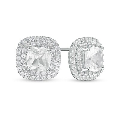 9.2 MM HALO STUD EARRINGS W/ LAB DIAMONDS & TANZANITE /925 STERLING SILVER 9.2 MM HALO STUD EARRINGS W/ LAB DIAMONDS & TANZANITE /925 STERLING SILVER